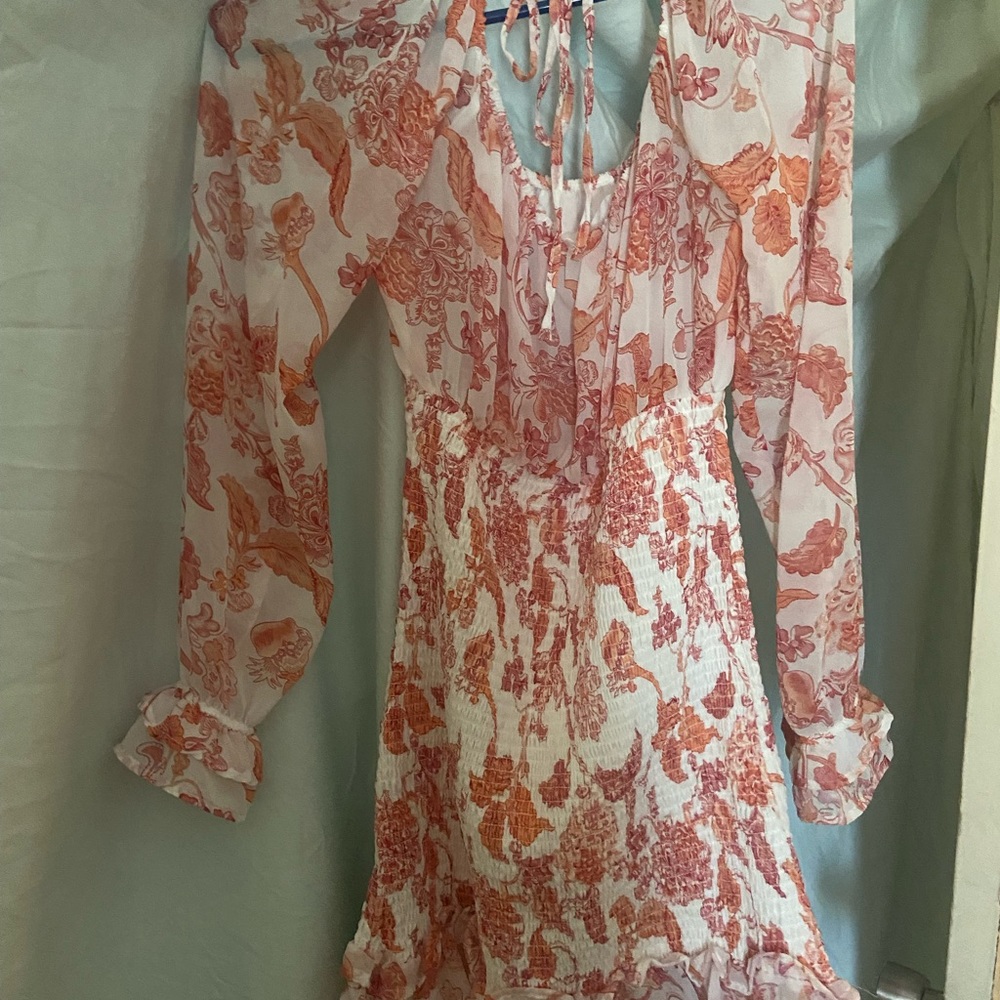 White orange and pink flower dress.